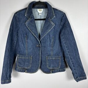 Talbots Women's 6 Dark Wash Blue Single Button Double Vented Denim Blazer Jacket